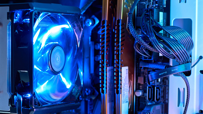 A gaming PC featuring an RGB CPU fan cooler