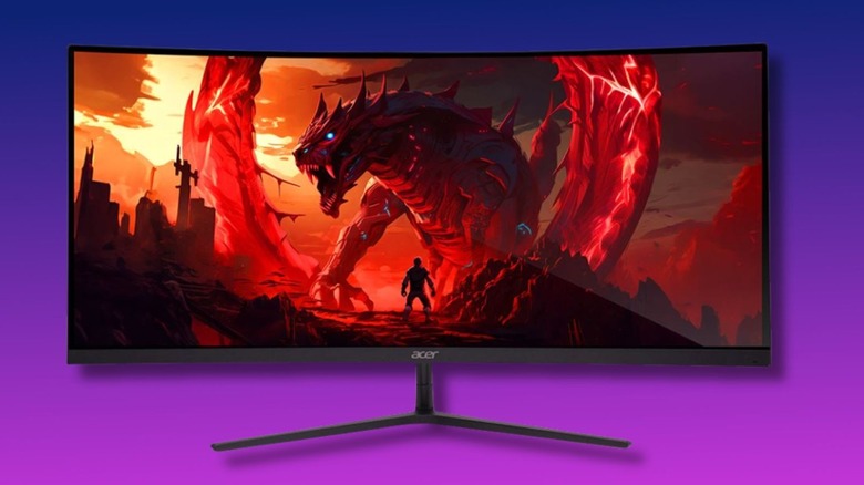 Acer Nitro ED306C gaming monitor on a purple gradient background