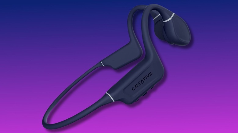 Creative Labs Outlier Free Pro Wireless Bone Conduction Headphones on a purple gradient background