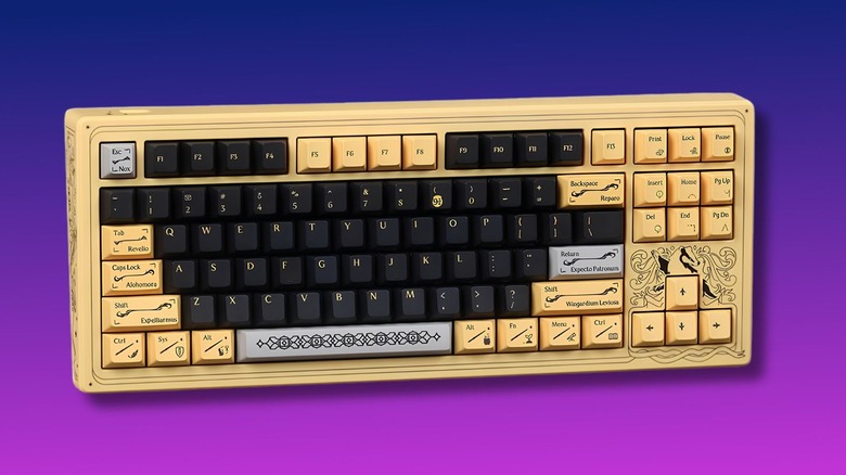 The Drop CSTM80 Harry Potter keyboard on a purple gradient background