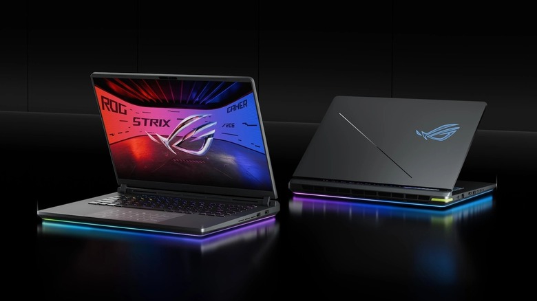 The Asus ROG Strix G16 gaming laptop against a dark backgrounds