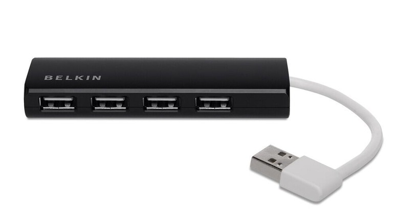 Belkin 4-Port Ultra-Slim Travel Hub showing four USB-A ports