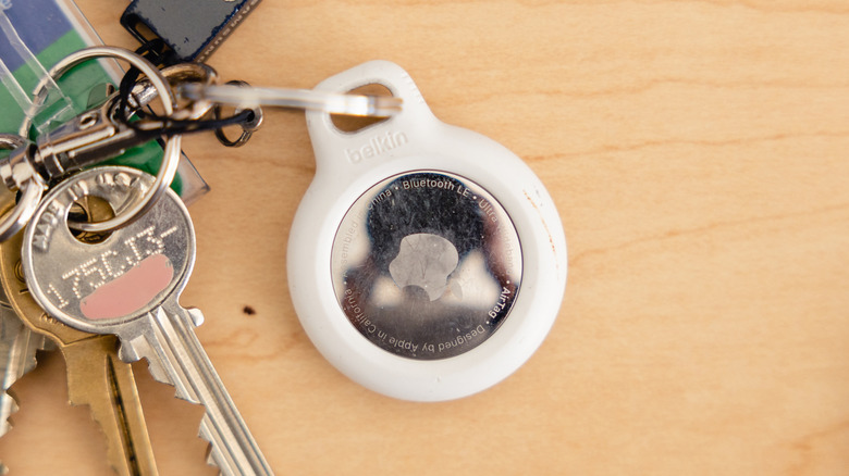 A tiny Belkin Airtag keyring.