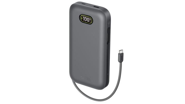 A UltraCharge Pro Laptop Powerbank showing the charging indicator and USB-C cable.