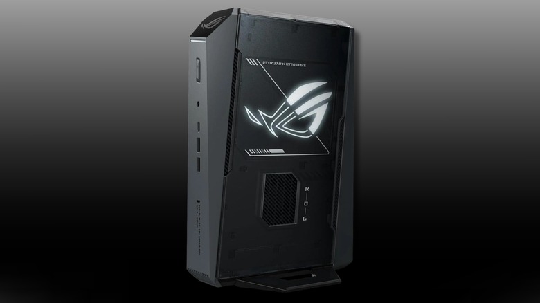 ASUS ROG NUC (2025) side and front views on a black-to-white background