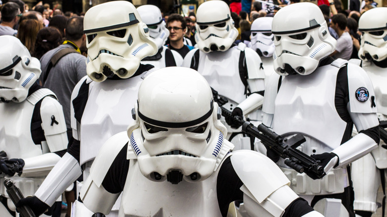 Group of Imperial Stormtroopers dressed up at an event.