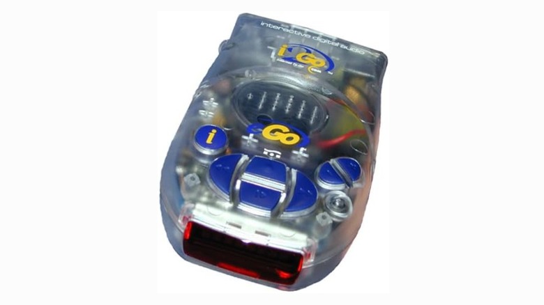 A blue i2Go EGo portable MP3 player in a transparent blue