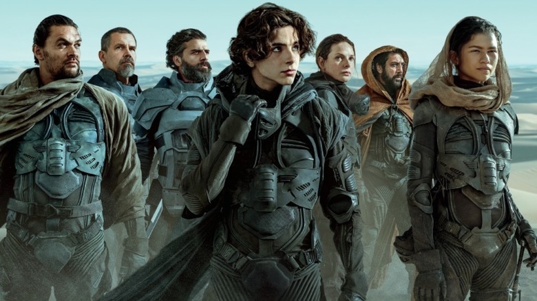 Jason Momoa, Josh Brolin, Oscar Isaac, Rebecca Ferguson, Javier Bardem, and Zendaya in Dune