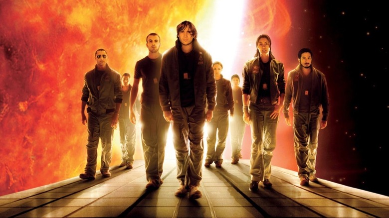 The cast of Sunshine walking away from the sun