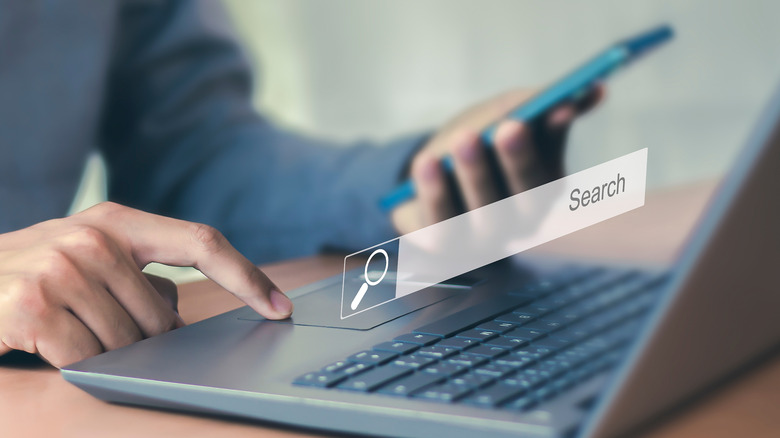 An illustration suggesting a person is using a web browser on a computer.