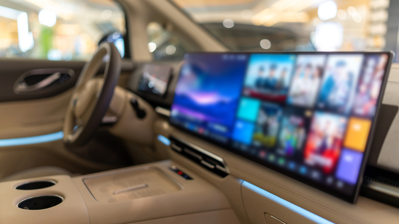 A blurry look at a car's infotainment system.