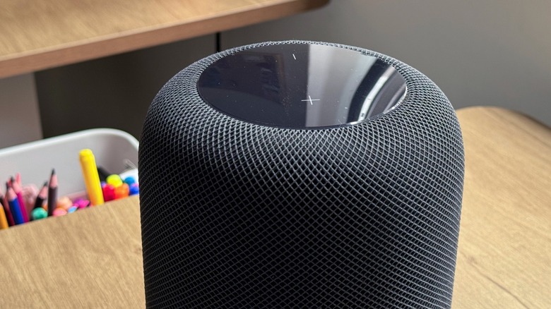 Close-Up shot of Apple's HomePod on a table