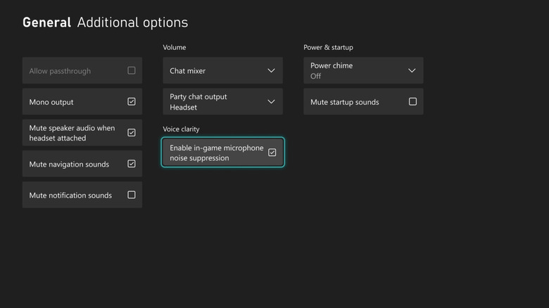 Voice and quality settings page on Xbox console