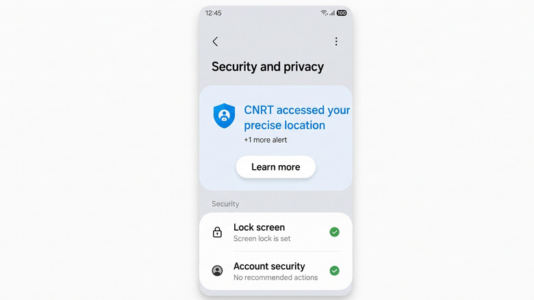 samsung security and privacy settings showing activity