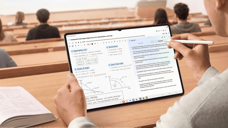 Person using Samsung Galaxy Tab S12+ to take notes with S Pen
