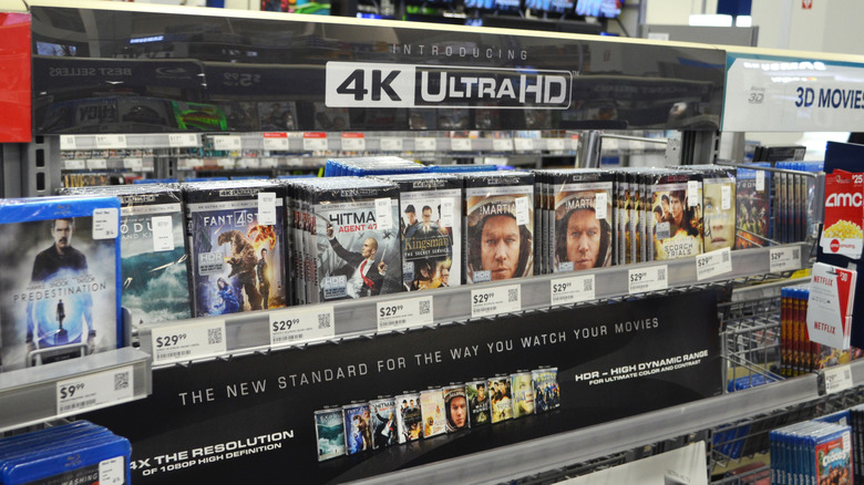 A 4K Ultra HD Blu-ray movie display inside a store.