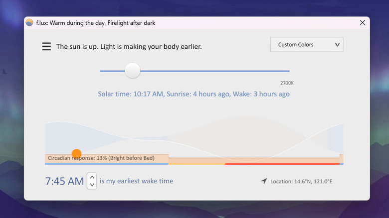 f.lux settings page on Windows 11