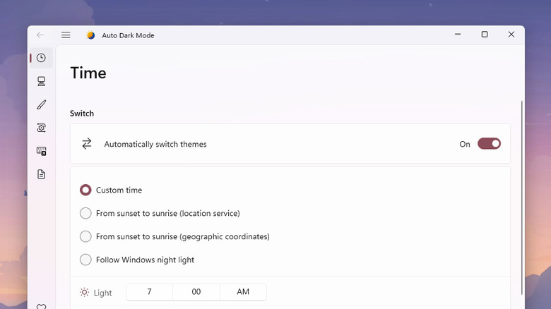 Auto Dark Mode settings in Windows 11