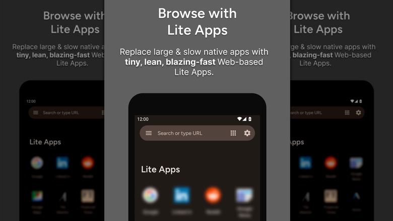 A promotional image from the Google Play Store for Hermit - Lite Apps Browser, the image showcases several websites that the app can create its own apps