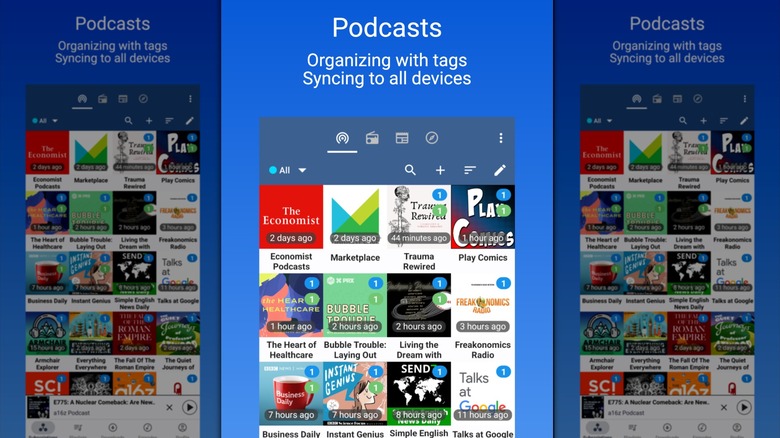 A promotional image from the Google Play Store for the Podcast Republic app, the image features a screenshot from the app showing numerous different podcasts