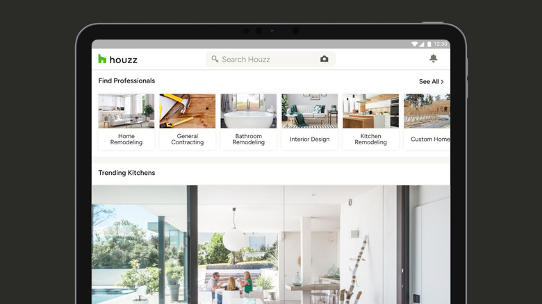The Houzz app displayed on a tablet