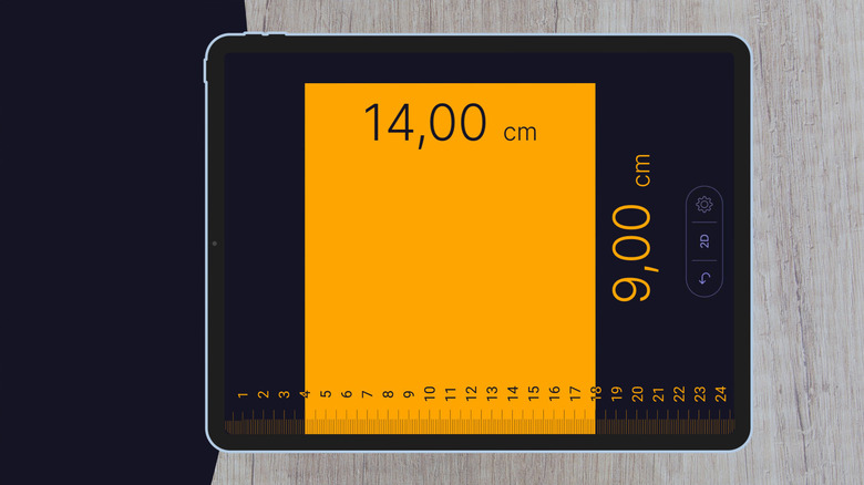 The Tape Measure: Measuring Ruler app displayed on a tablet