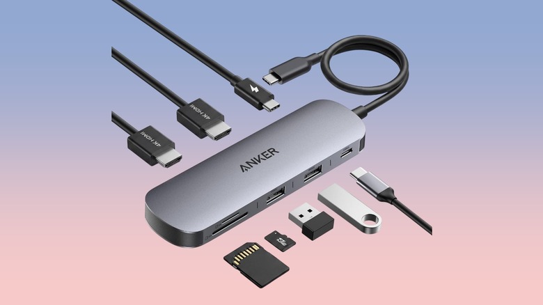 The Anker Nano USB-C Hub againt a gradient background