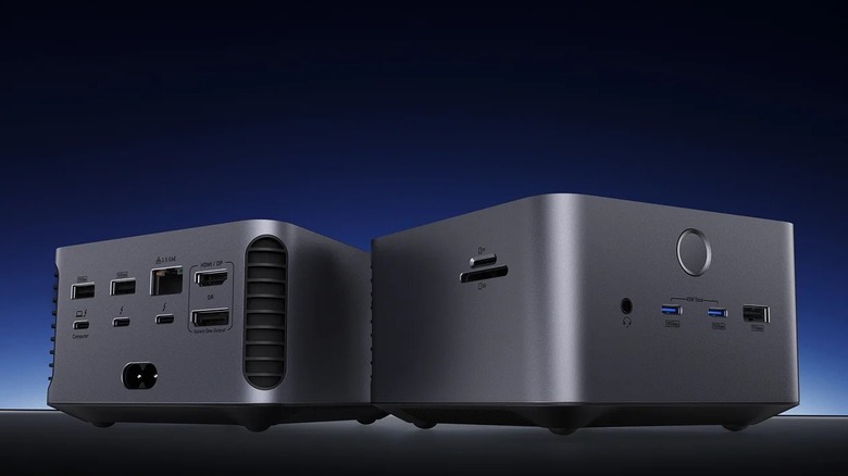 Two Anker Prime TB5 Docking Station units showing two size of the gadget againt a gradient background