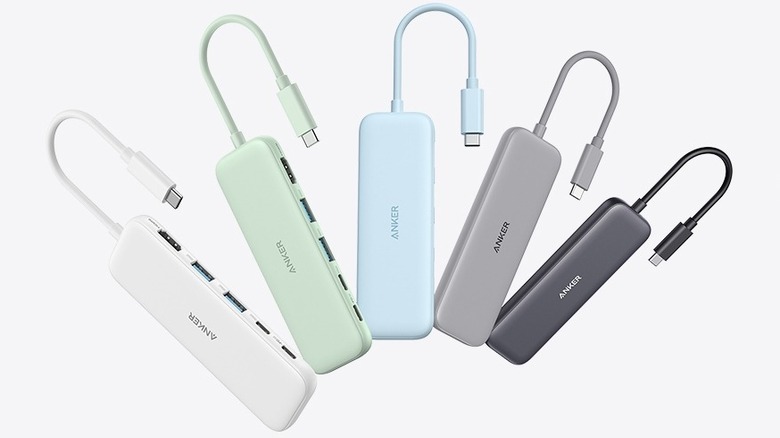 Different Anker 332 USB-C Hub color options against a white background