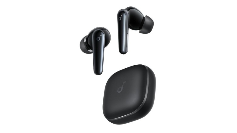 Anker Soundcore Liberty 5 wireless earbuds shown with their charging case on a white background.