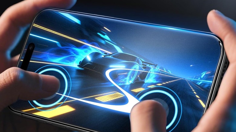 A person gaming on an iPhone 17 device