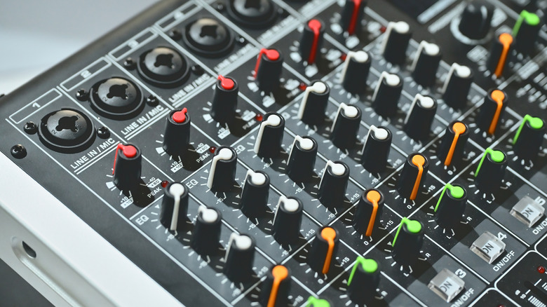 Audio mixer close up