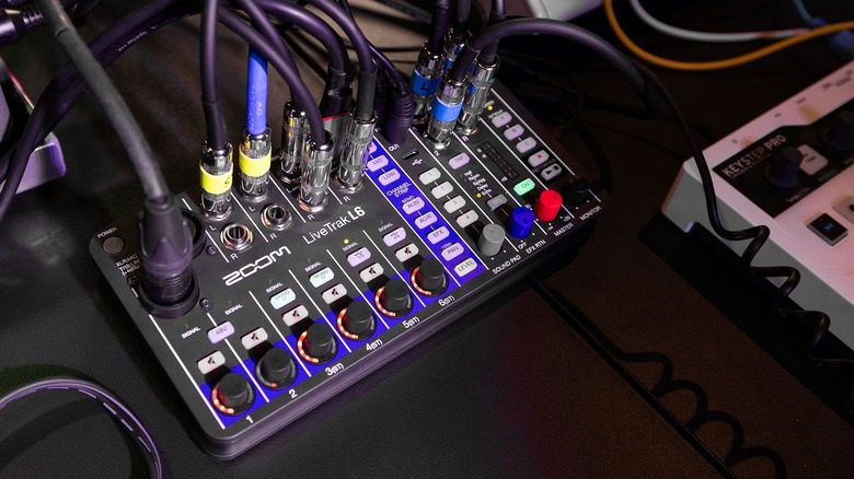 Zoom Livetrak L-6 with cables connected and in use