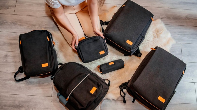 A bird's eye view of several black bags from Nordace's Siena Pro Collection