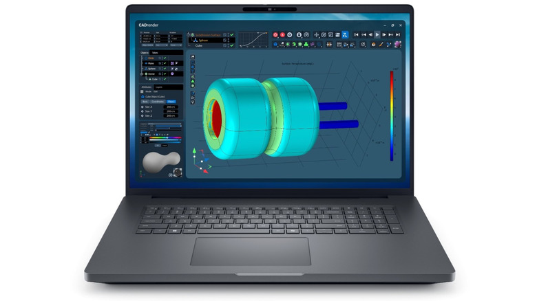 Dell Pro Max 18 Plus displaying a CAD modeling application.