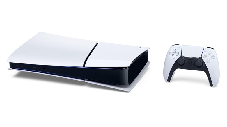 An Amazon promotional photo for the slim PlayStation 5 Digital Edition, the photo also showcases the PS5 Dual Sense Controller