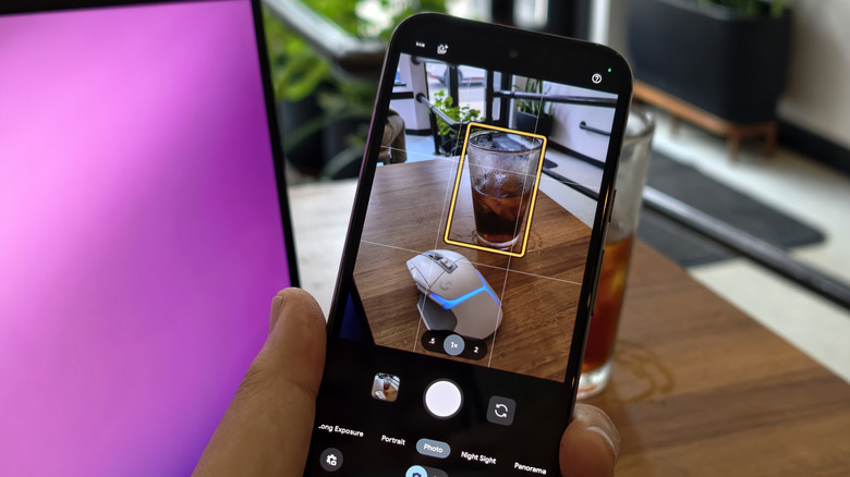 Guided Frame in the Pixel Camera app uses large boxes to signal when a subject is in the frame.