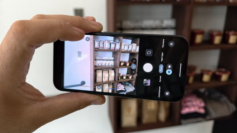 The Pixel Camera app has quick access controls for brightness, contrast, and color balance.