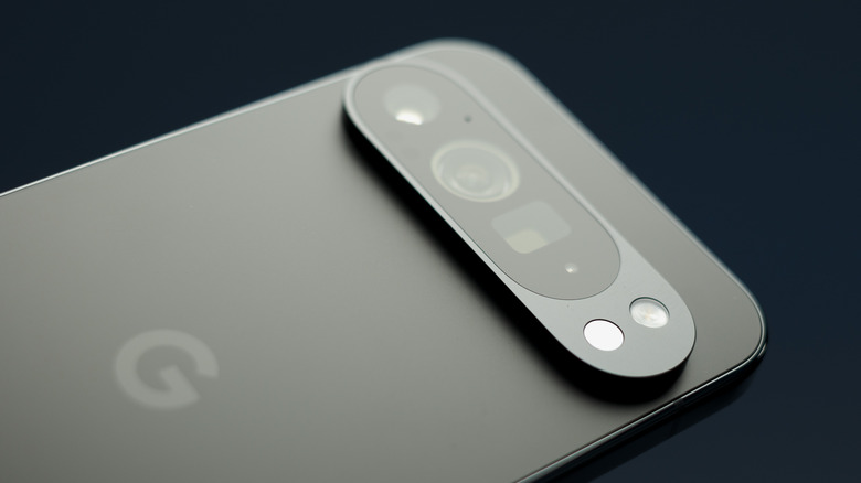 The back of Google's Pixel 9 Pro, replete with its distinctive camera bar 'visor.'