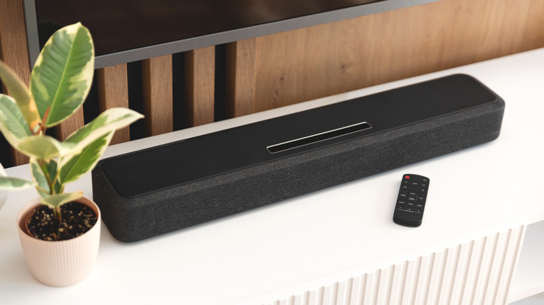A soundbar in a modern living room.