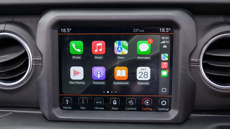 CarPlay Home screen on a vehicle's infotainment screen.