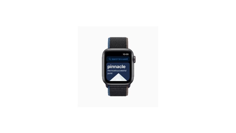 The Pinnacle App on an Apple Watch on a white background.