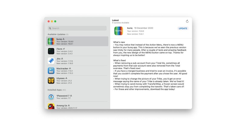 Latest app interface showing new software releases