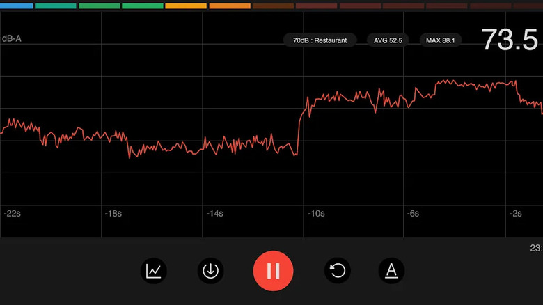 screenshot from the sound measure app