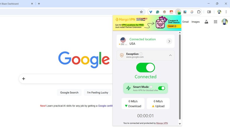 The Mango VPN extension in Google Chrome