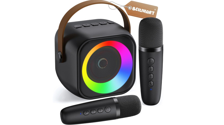 The Beilihart K29-L mini karaoke machine against a white background