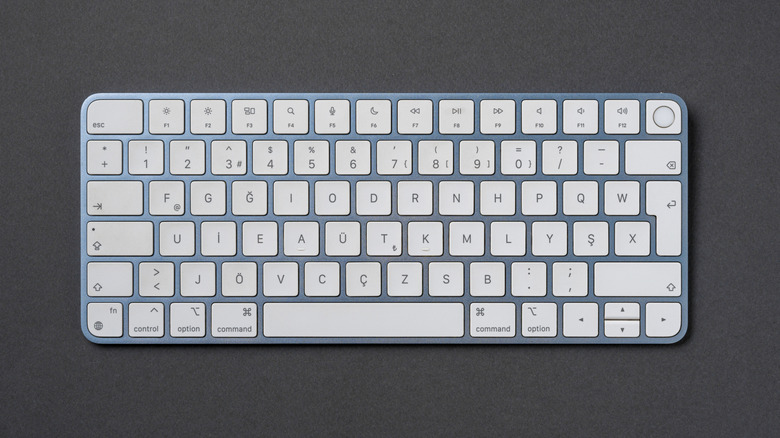 A wireless keyboard on gray background