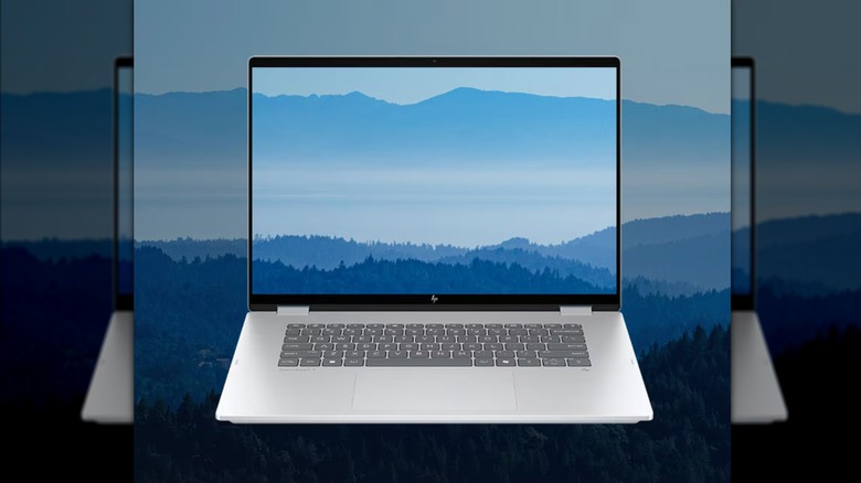 A promotional photo for the HP OmniBook 7 Flip 16-inch Laptop with Copilot+