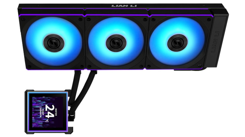 HydroShift II LCD-S 360CL AIO cooler with triple RGB fans, braided tubing, and an LCD pump display.