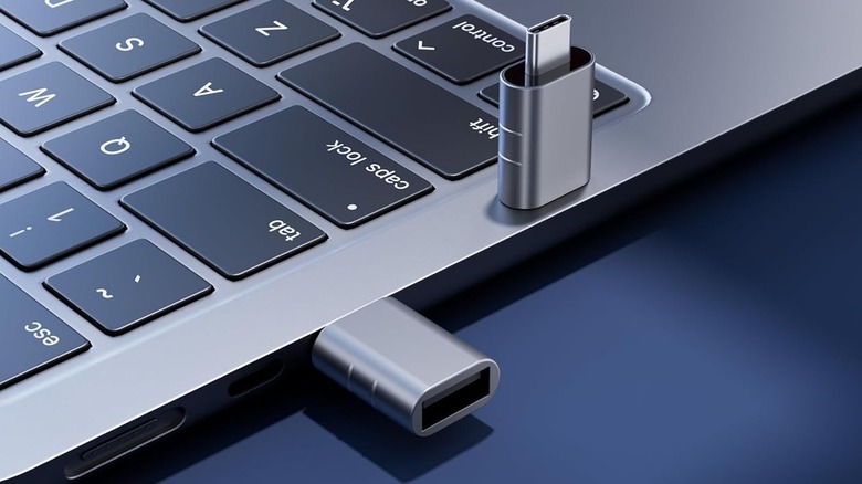 Image of a laptop with two USB adapters
